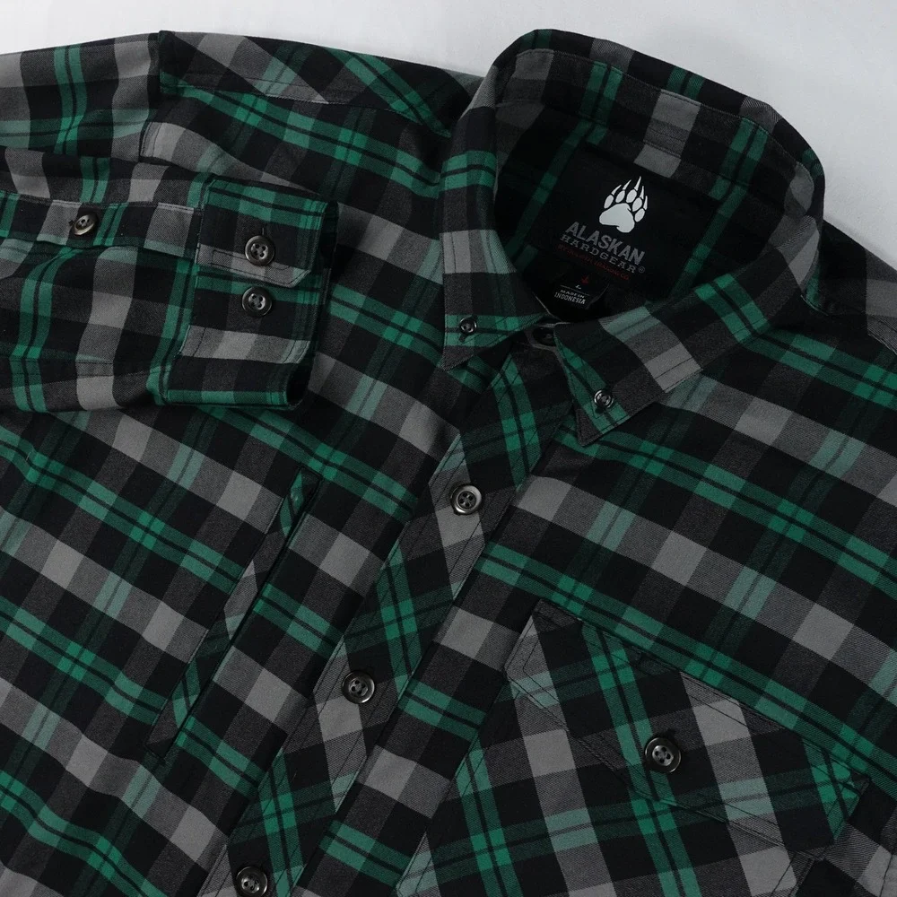 Alaskan Hardgear Button Down Shirt Men's Large Plaid Work Green Black